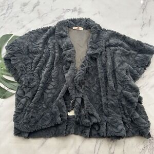 Pretty Angel Faux Fur Shrug Cardigan Sweater One Size New Gray Floral Open Front